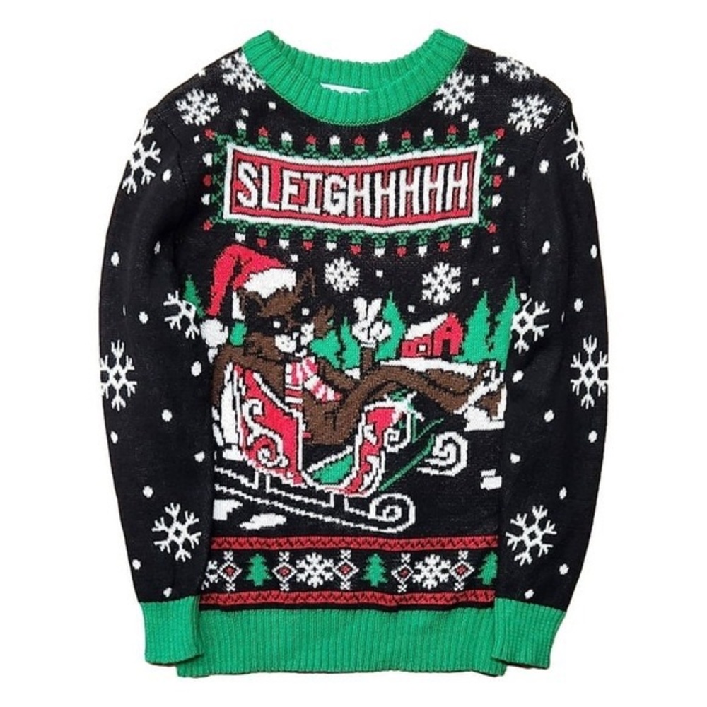 Festive Black and Green Christmas Sweater